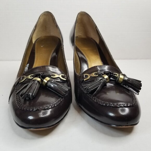 Circa Joan and David Brown Heels Pumps Academia Office Career Tassel Leather 8M - Picture 3 of 15